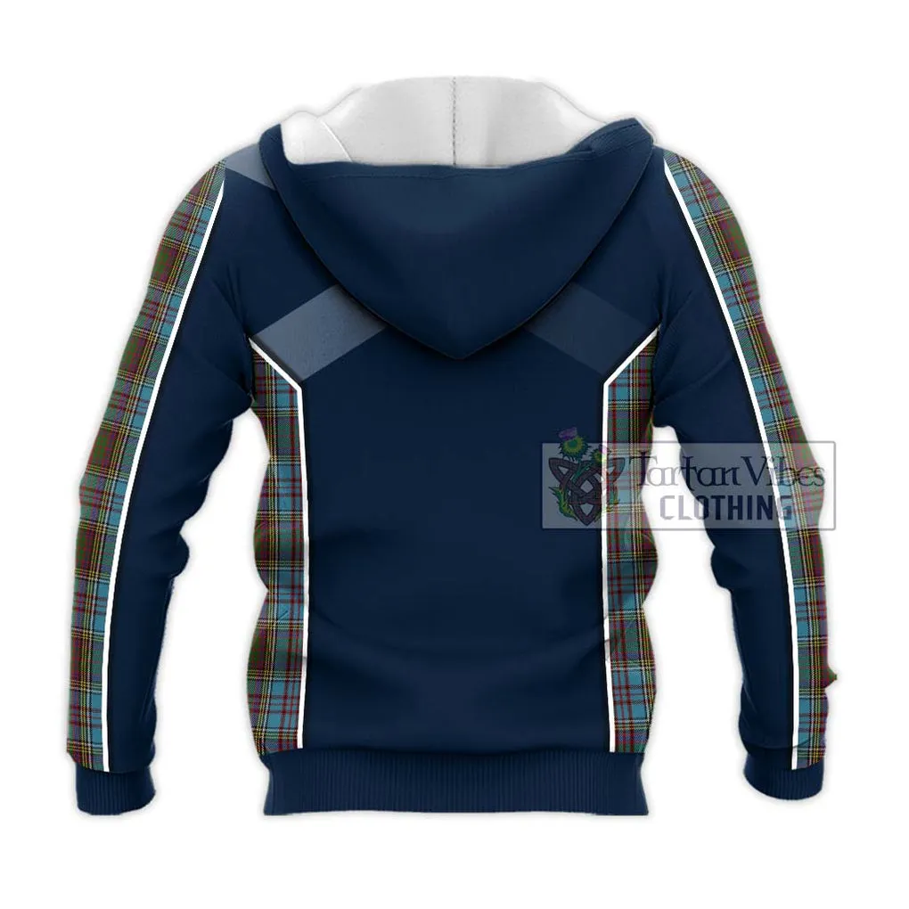 Anderson Tartan Knitted Hoodie with Family Crest and Lion Rampant Vibes Sport Style