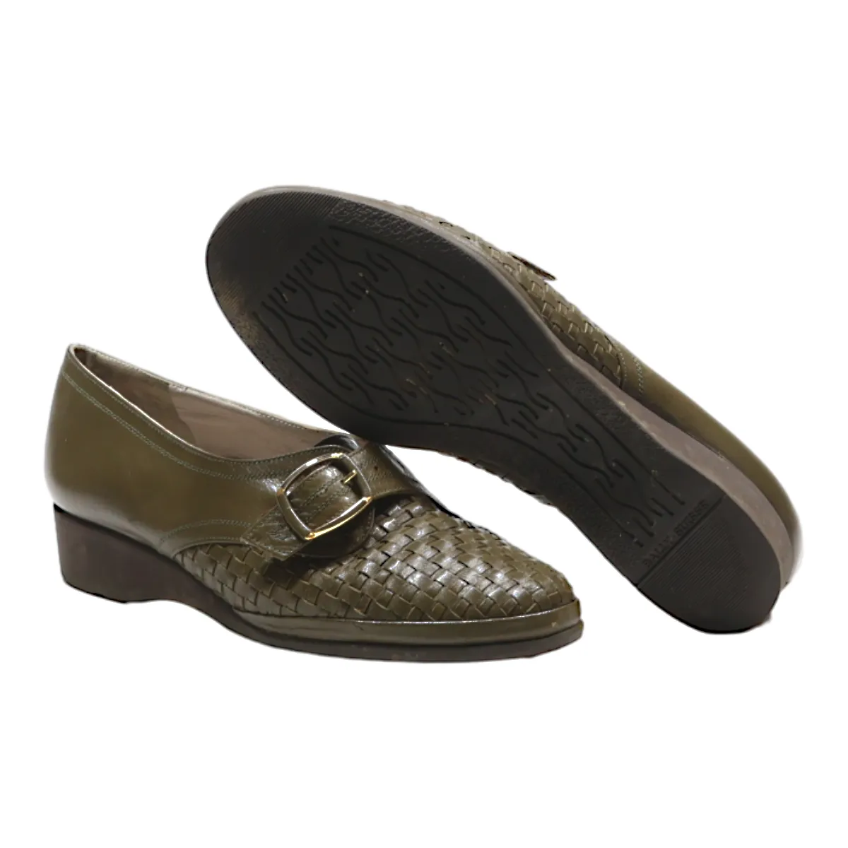 BALLY Monk Shoes Green Leather Womens UK 1.5