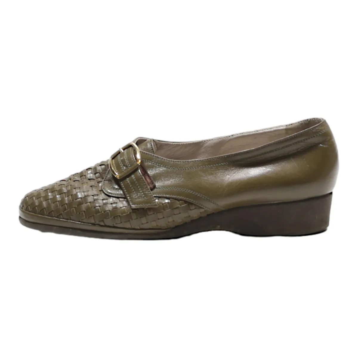 BALLY Monk Shoes Green Leather Womens UK 1.5