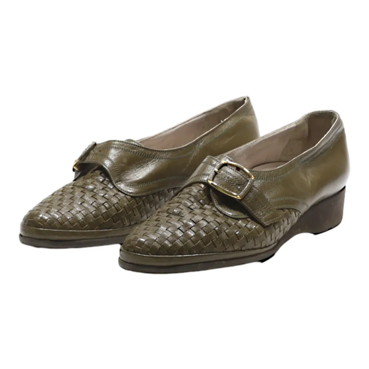 BALLY Monk Shoes Green Leather Womens UK 1.5