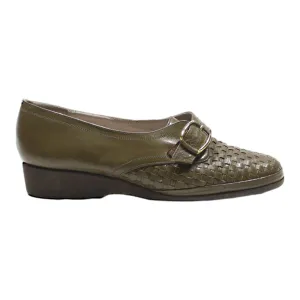 BALLY Monk Shoes Green Leather Womens UK 1.5