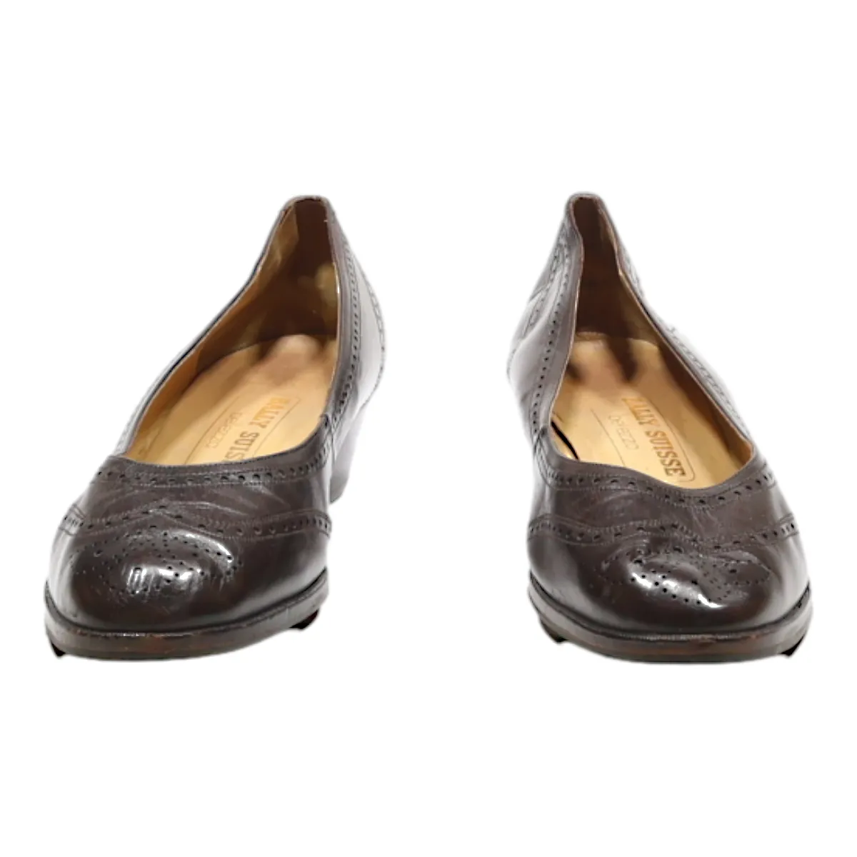 BALLY SUISSE Brogue Ballet Shoes Brown Leather Womens UK 5