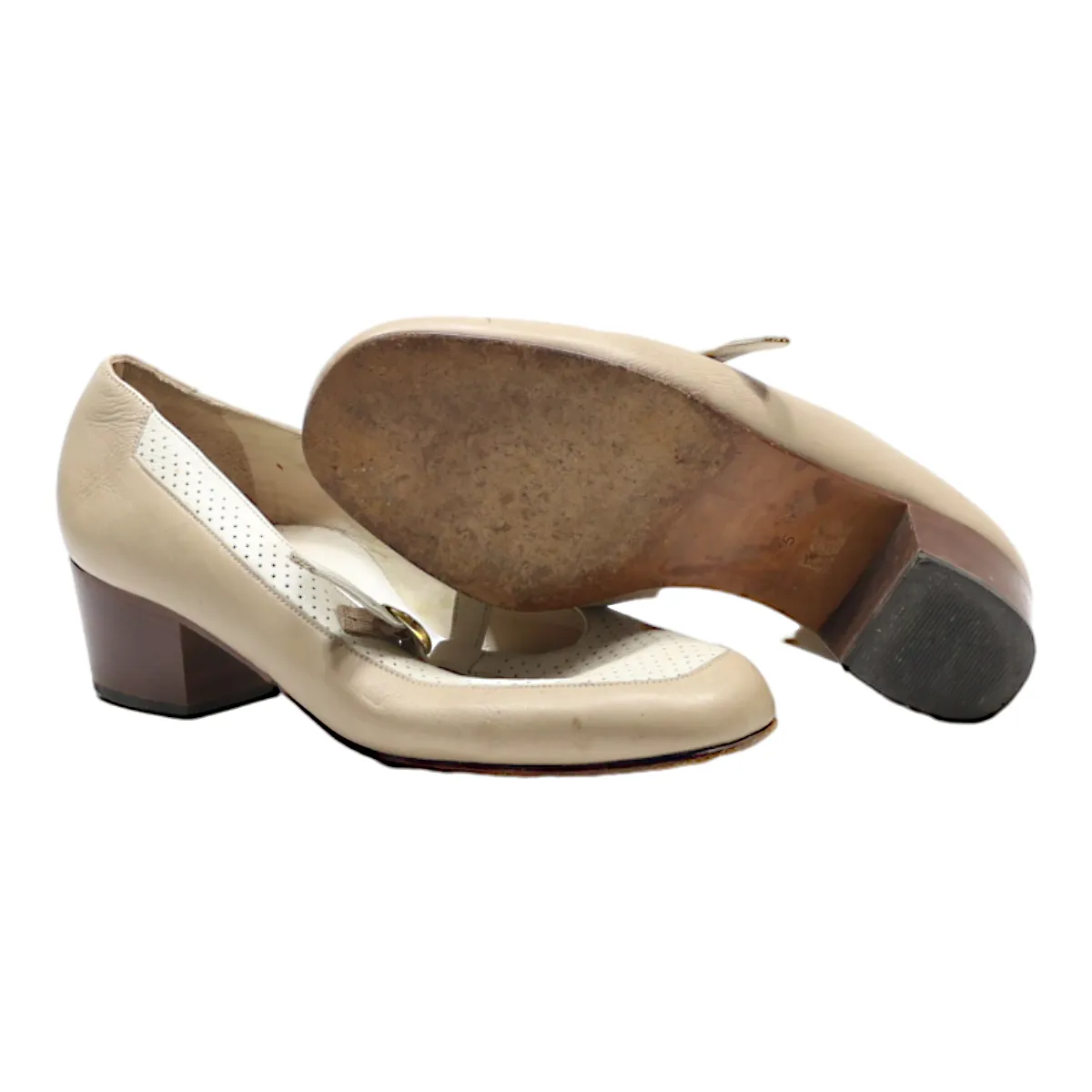 BALLY SUISSE Heeled Ballet Shoes Beige Leather Womens UK 3