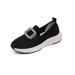Black Crystal Buckle Knitted Slip On Sneakers