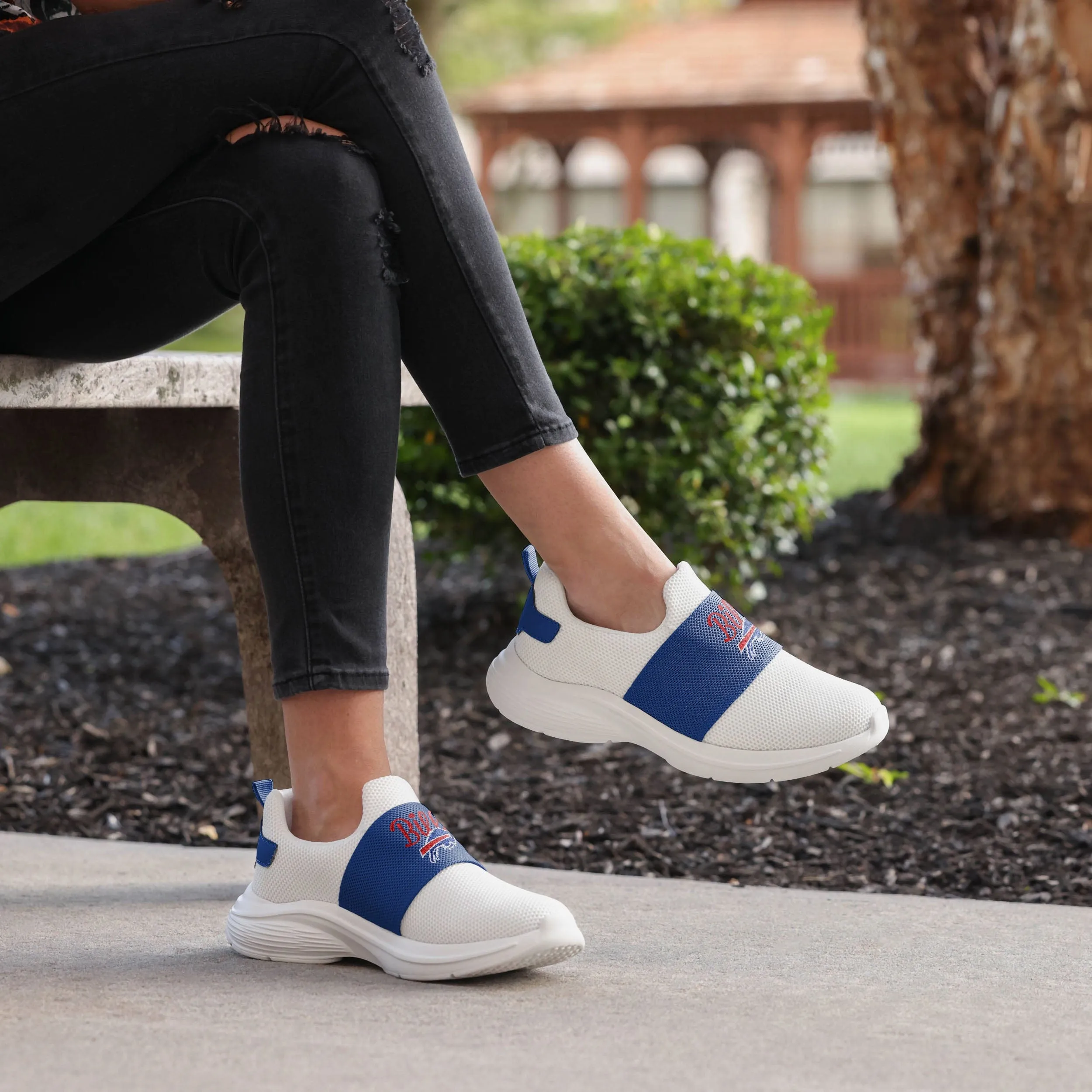 Buffalo Bills Womens Script Wordmark White Slip On Sneakers
