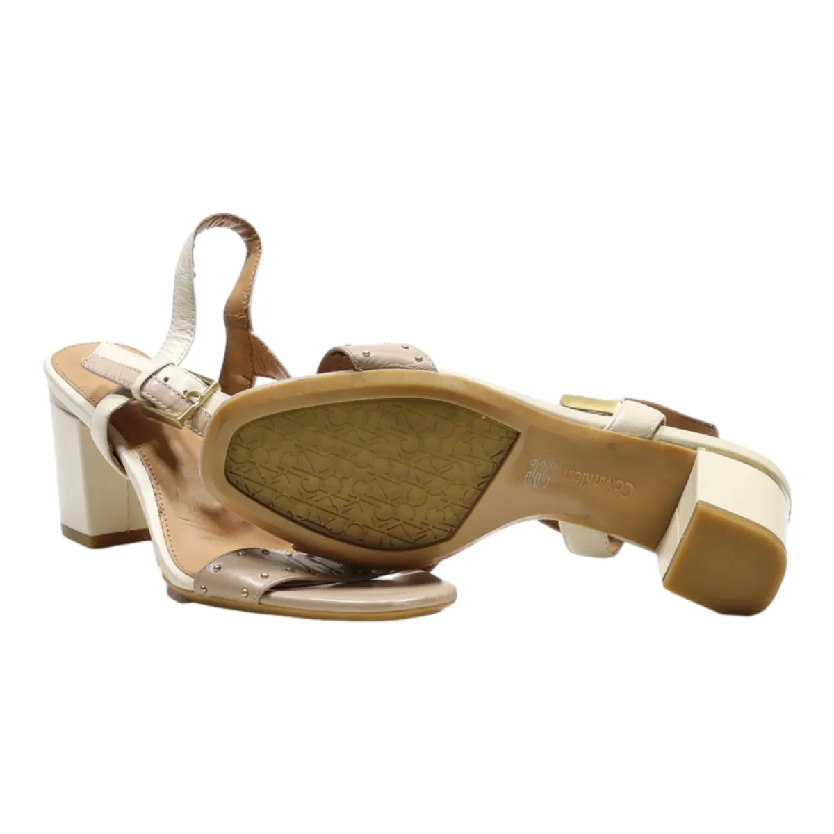 CALVIN KLEIN Strappy Heels Beige Leather Womens UK 5.5