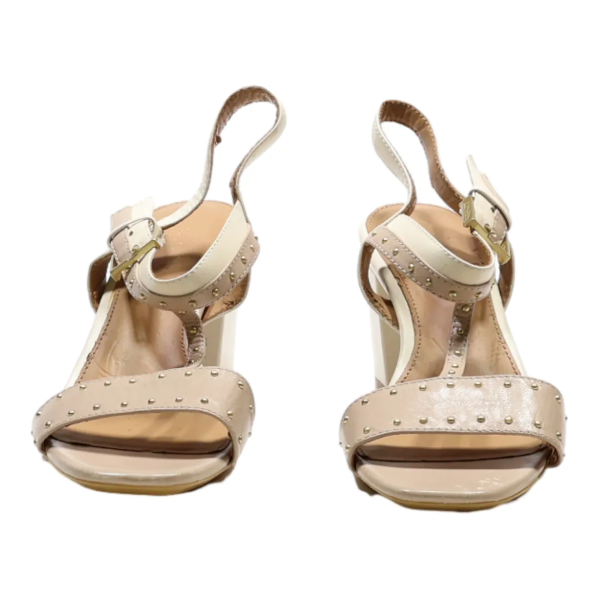 CALVIN KLEIN Strappy Heels Beige Leather Womens UK 5.5