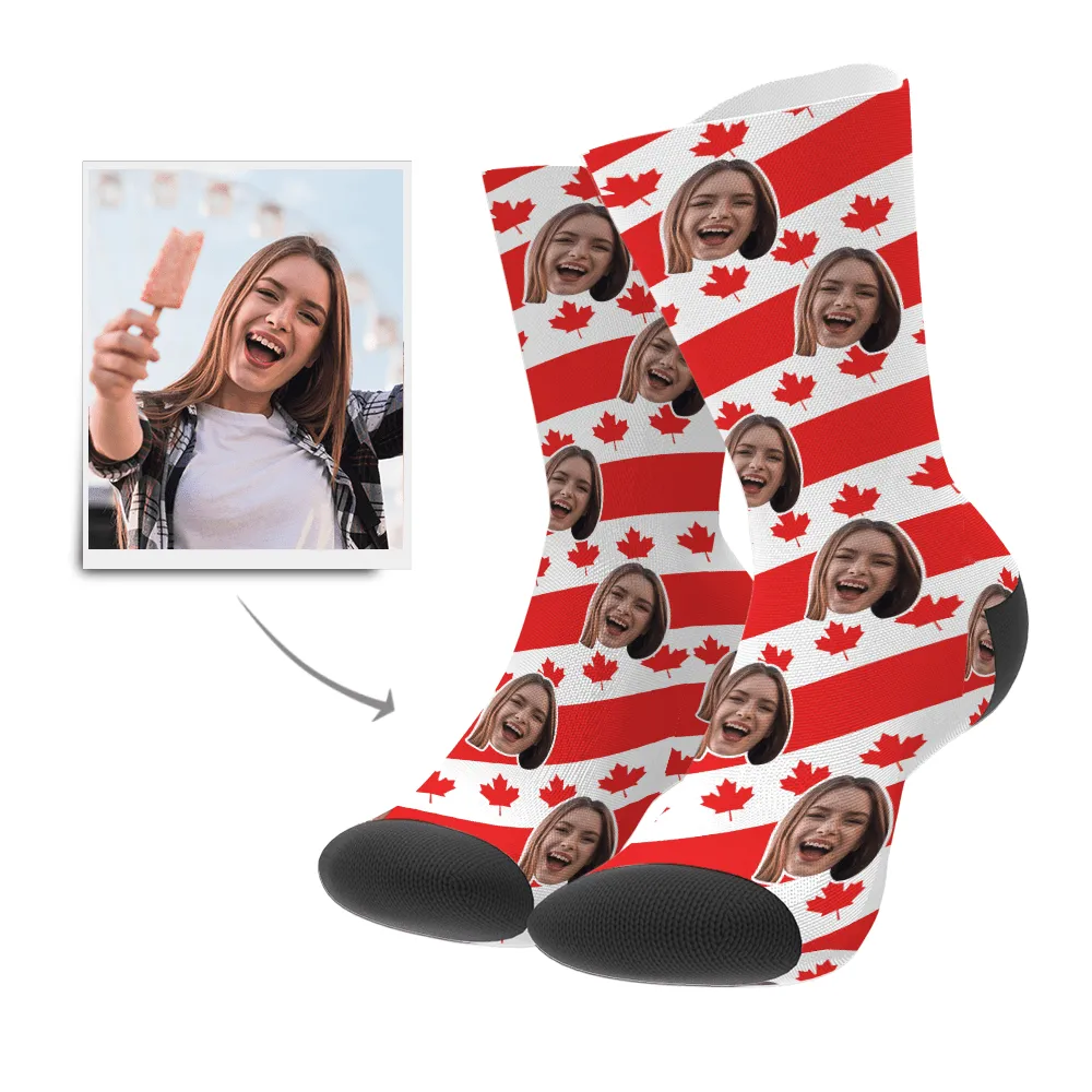 Canada Gift For Girls Custom Face Socks with Canada Flag
