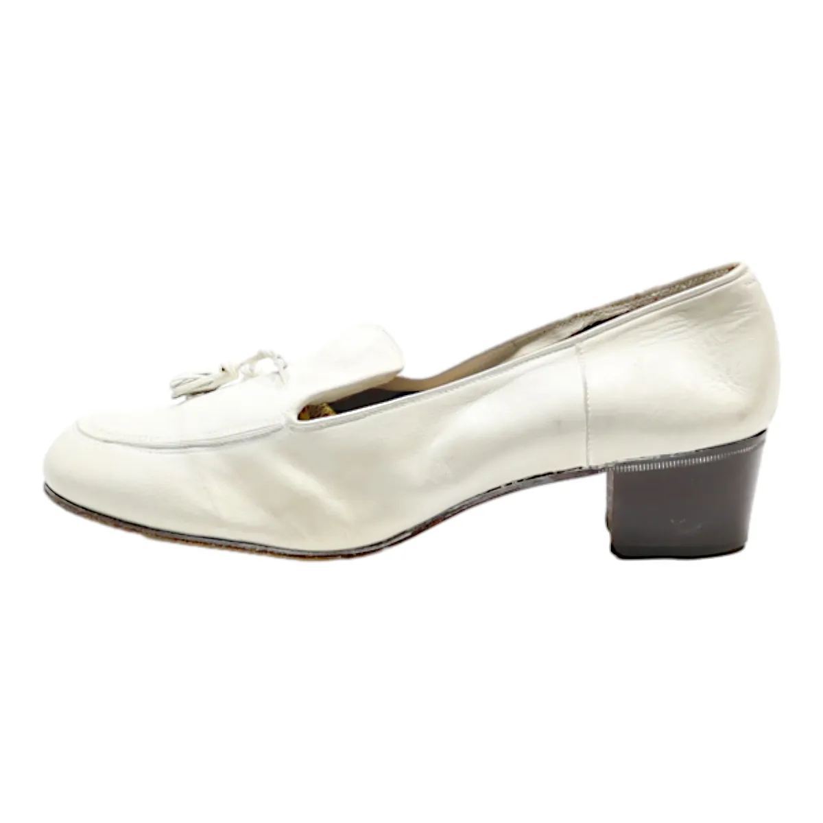 CHARLES Loafer Shoes White Leather Womens UK 6.5