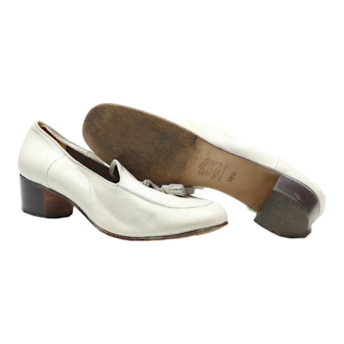 CHARLES Loafer Shoes White Leather Womens UK 6.5