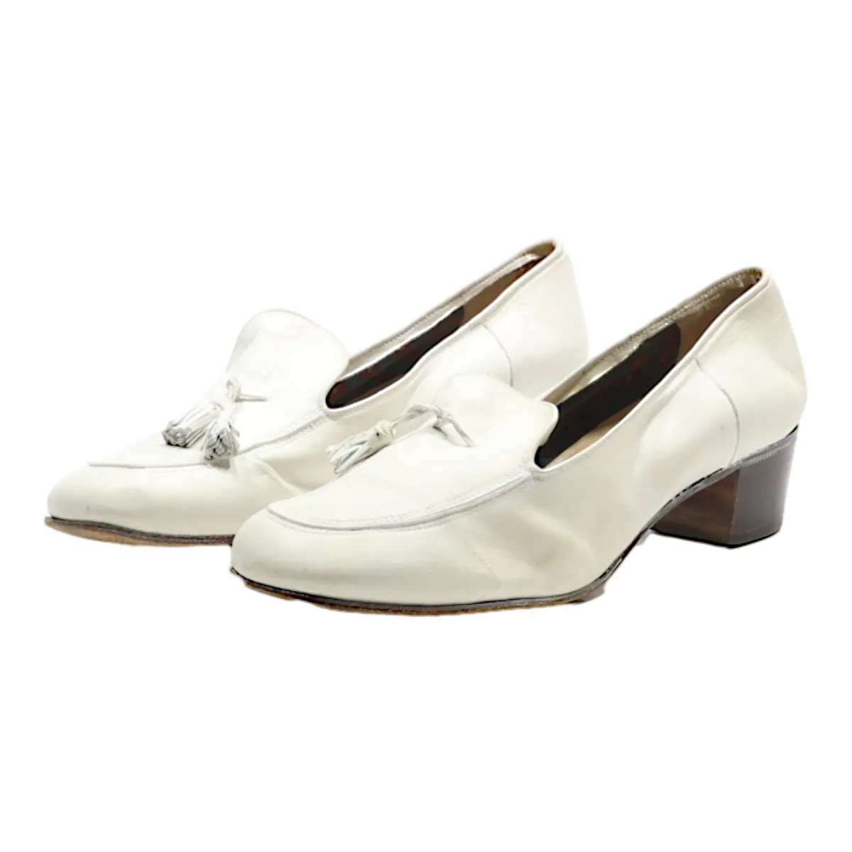 CHARLES Loafer Shoes White Leather Womens UK 6.5