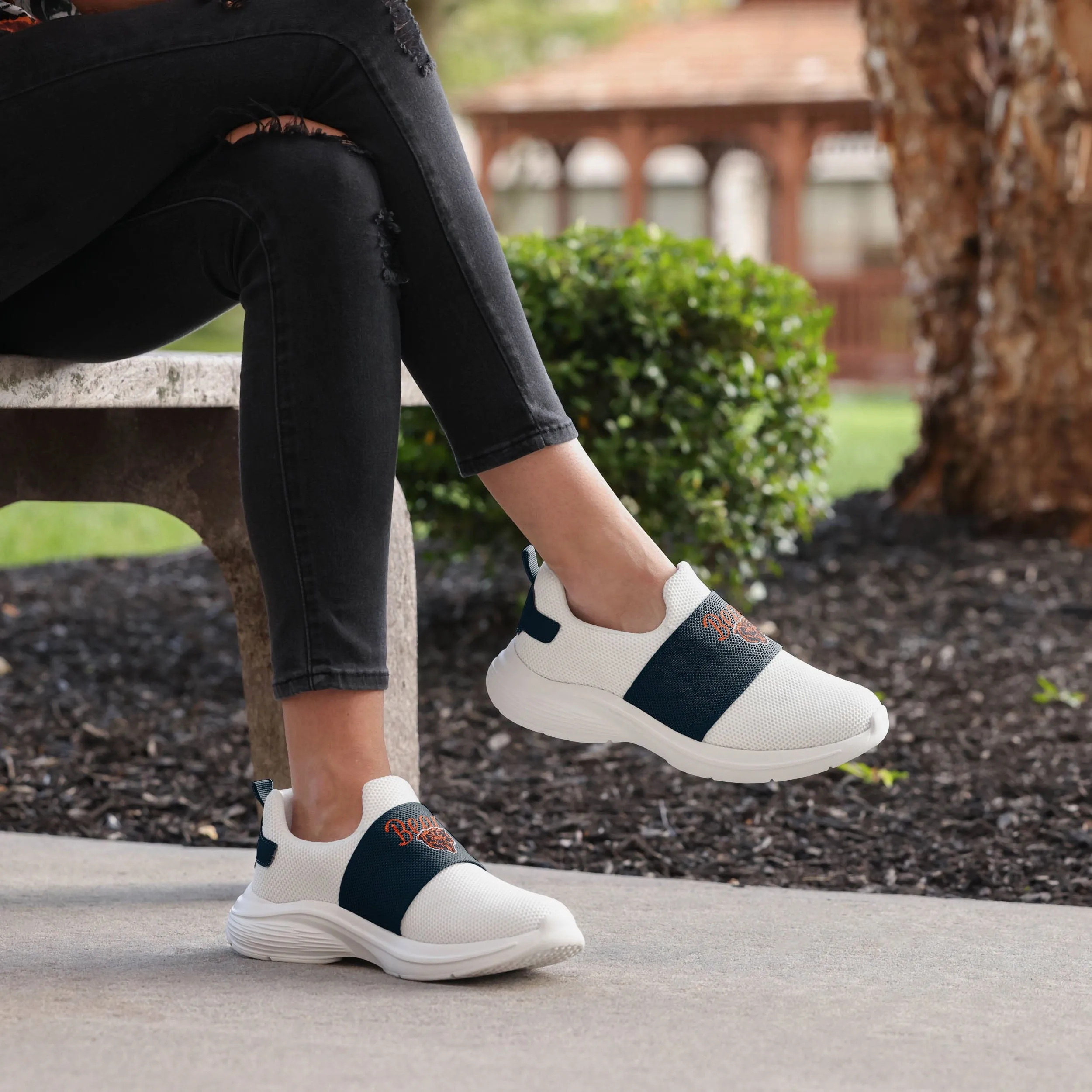 Chicago Bears Womens Script Wordmark White Slip On Sneakers
