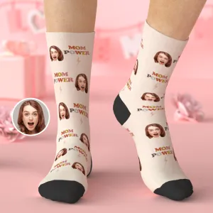 Custom Face Socks with Name Gifts for Mum - Mum Power
