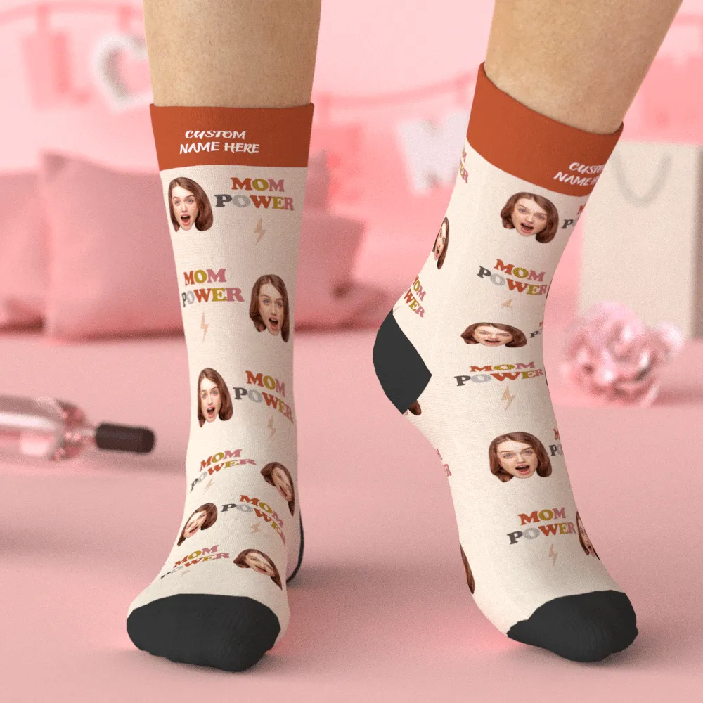 Custom Face Socks with Name Gifts for Mum - Mum Power