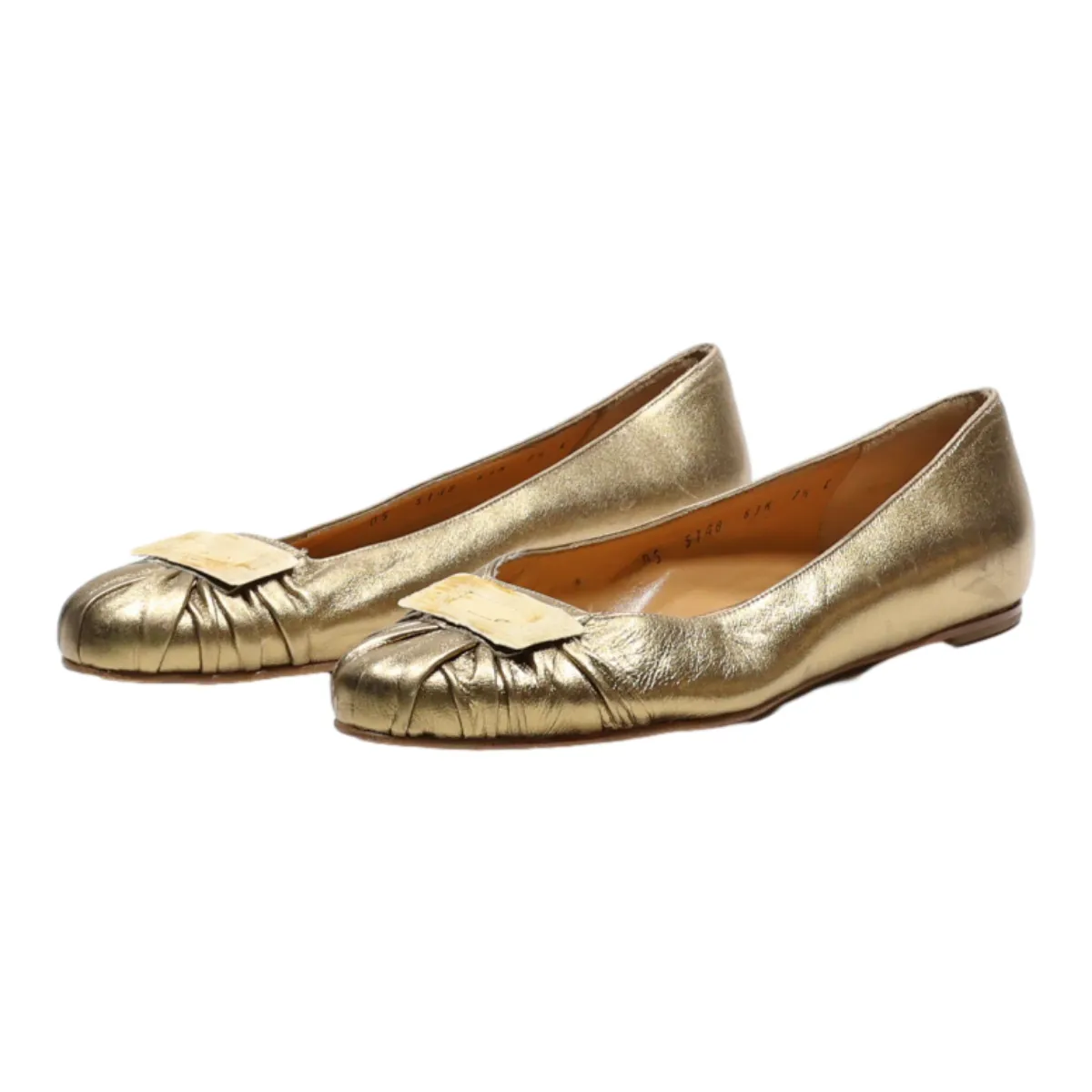 FERRAGAMO Ballet Shoes Gold Synthetic Womens UK 5.5