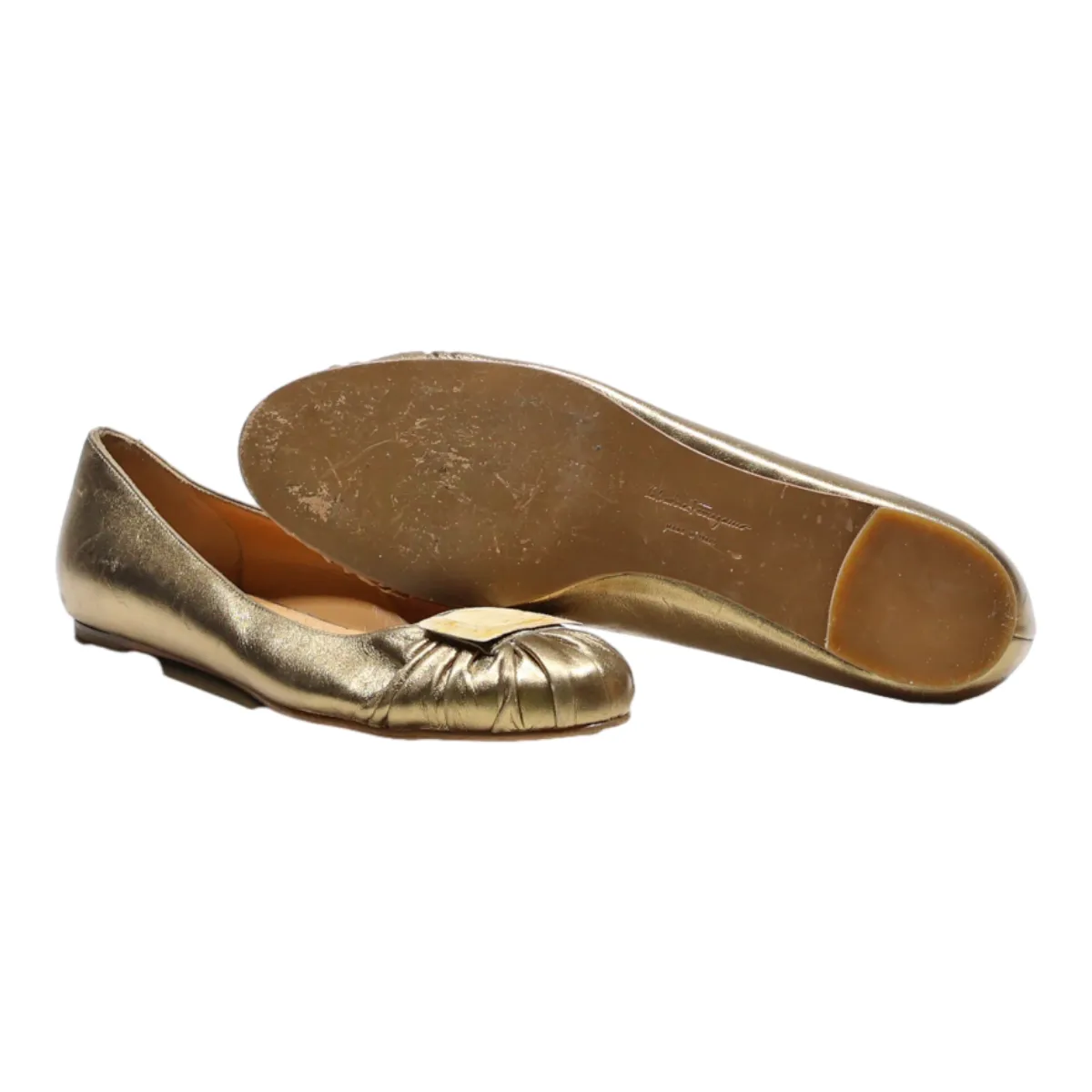FERRAGAMO Ballet Shoes Gold Synthetic Womens UK 5.5