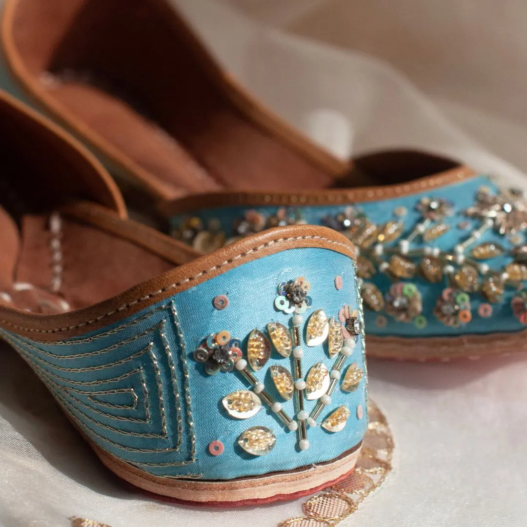 Firoza Sky Blue Handcrafted Flower Beadwork Jutti