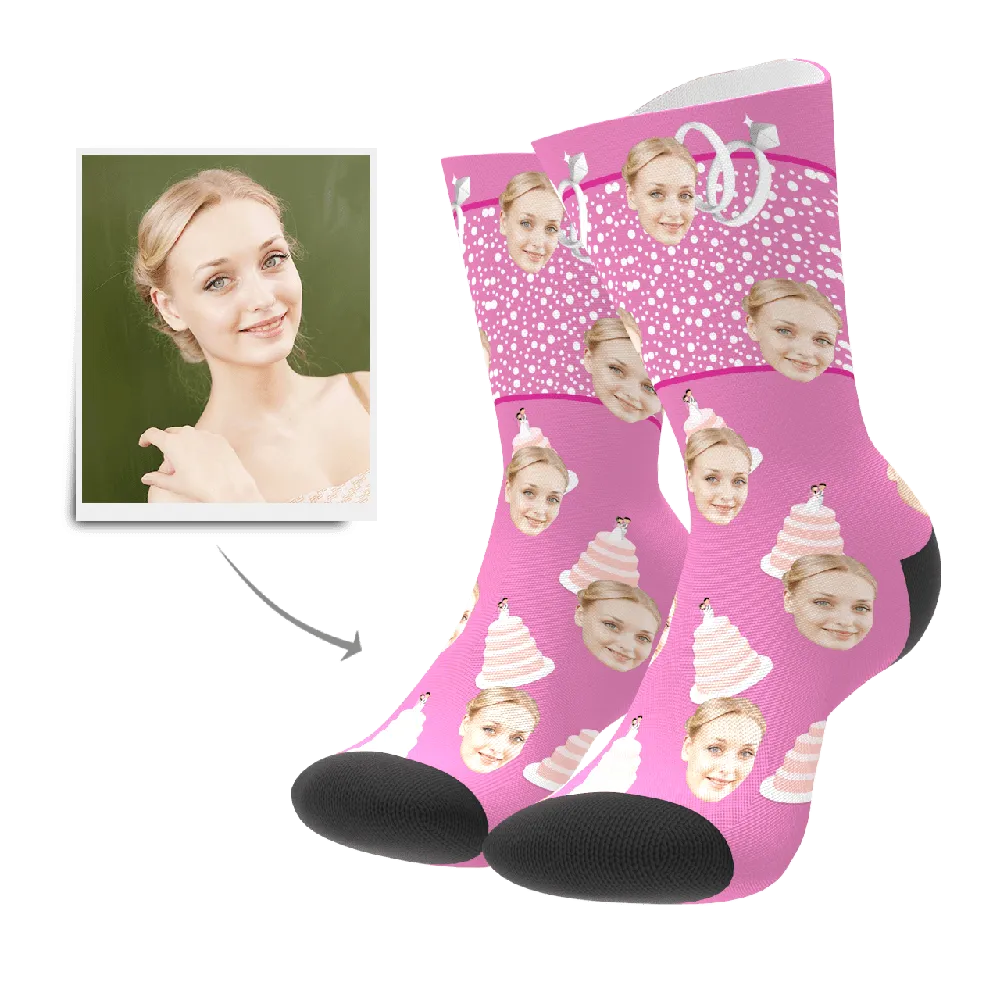 Girlfriend Birthday Day Gift Custom Socks with Birthday Cake