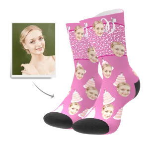 Girlfriend Birthday Day Gift Custom Socks with Birthday Cake