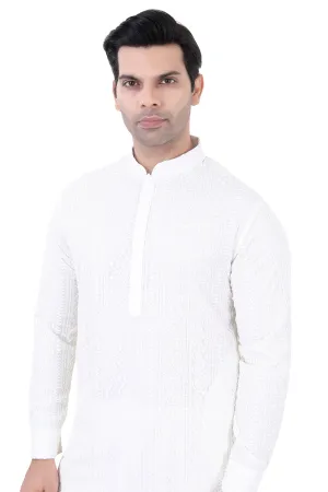 Lucknowi  Kurta Pajama Set in Off-White  - LCKP-009
