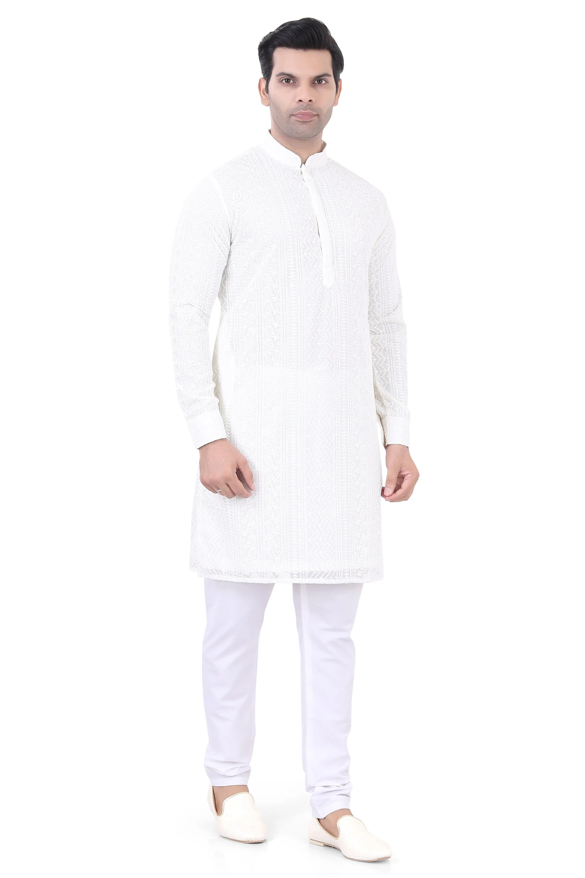 Lucknowi  Kurta Pajama Set in Off-White  - LCKP-009