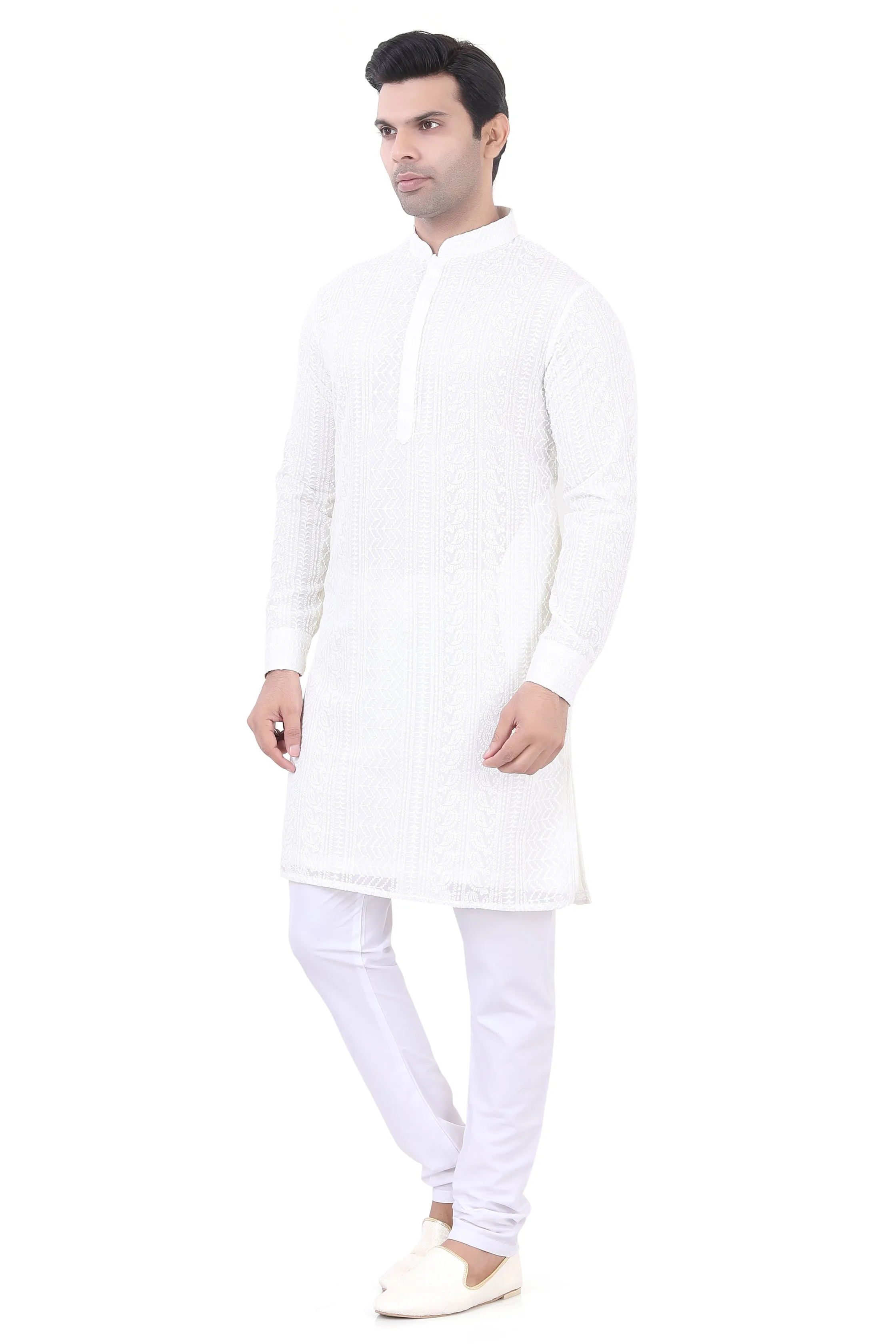 Lucknowi  Kurta Pajama Set in Off-White  - LCKP-009
