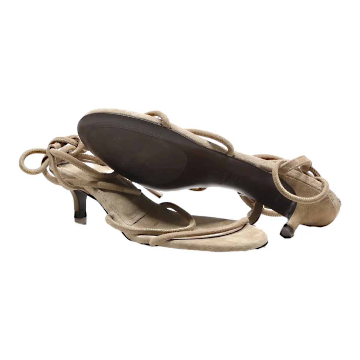 MASSIMO DUTTI Strappy Heels Beige Suede Womens UK 7