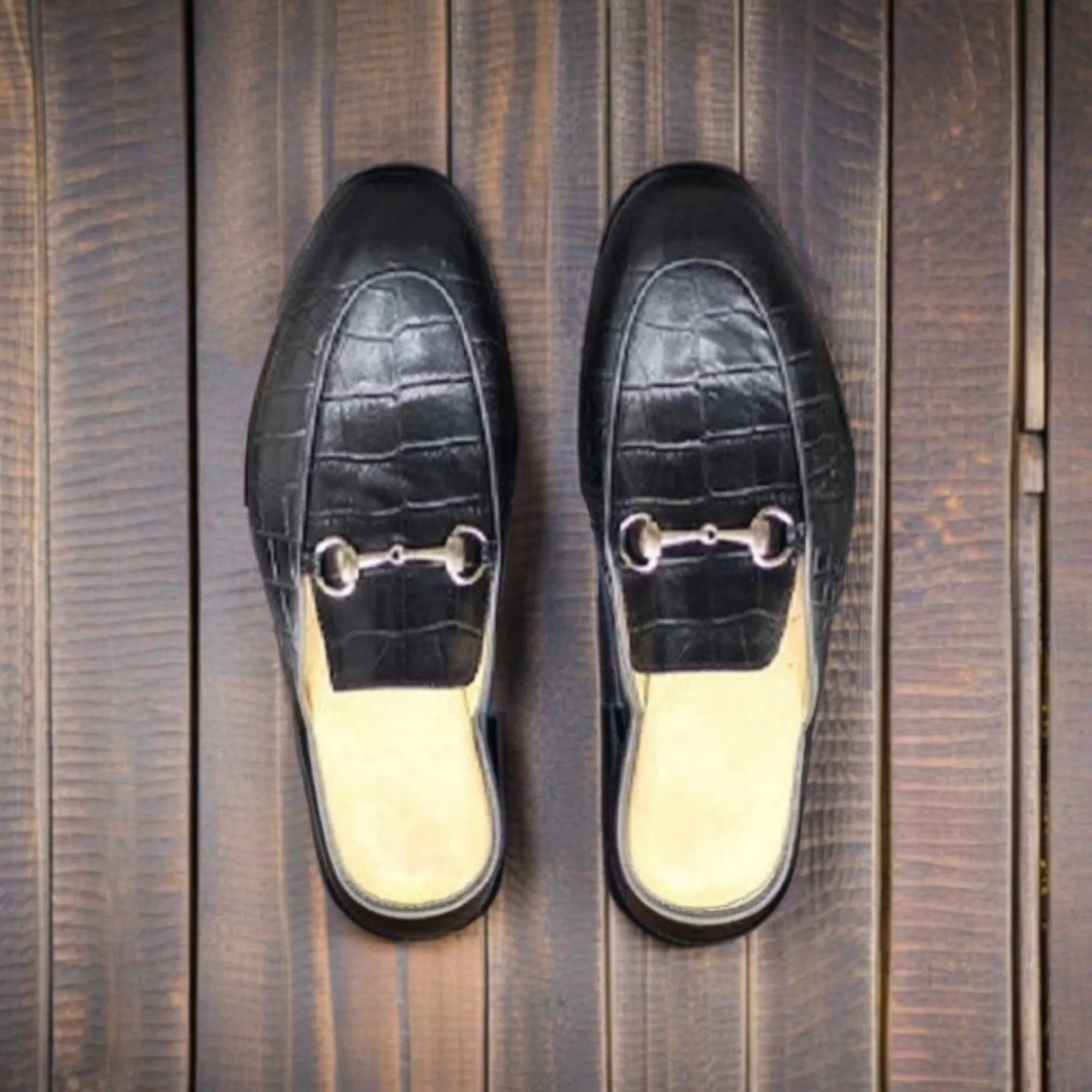 New Men's Handmade Formal Shoes Tan Black Leather Slip On Stylish Mules For Men