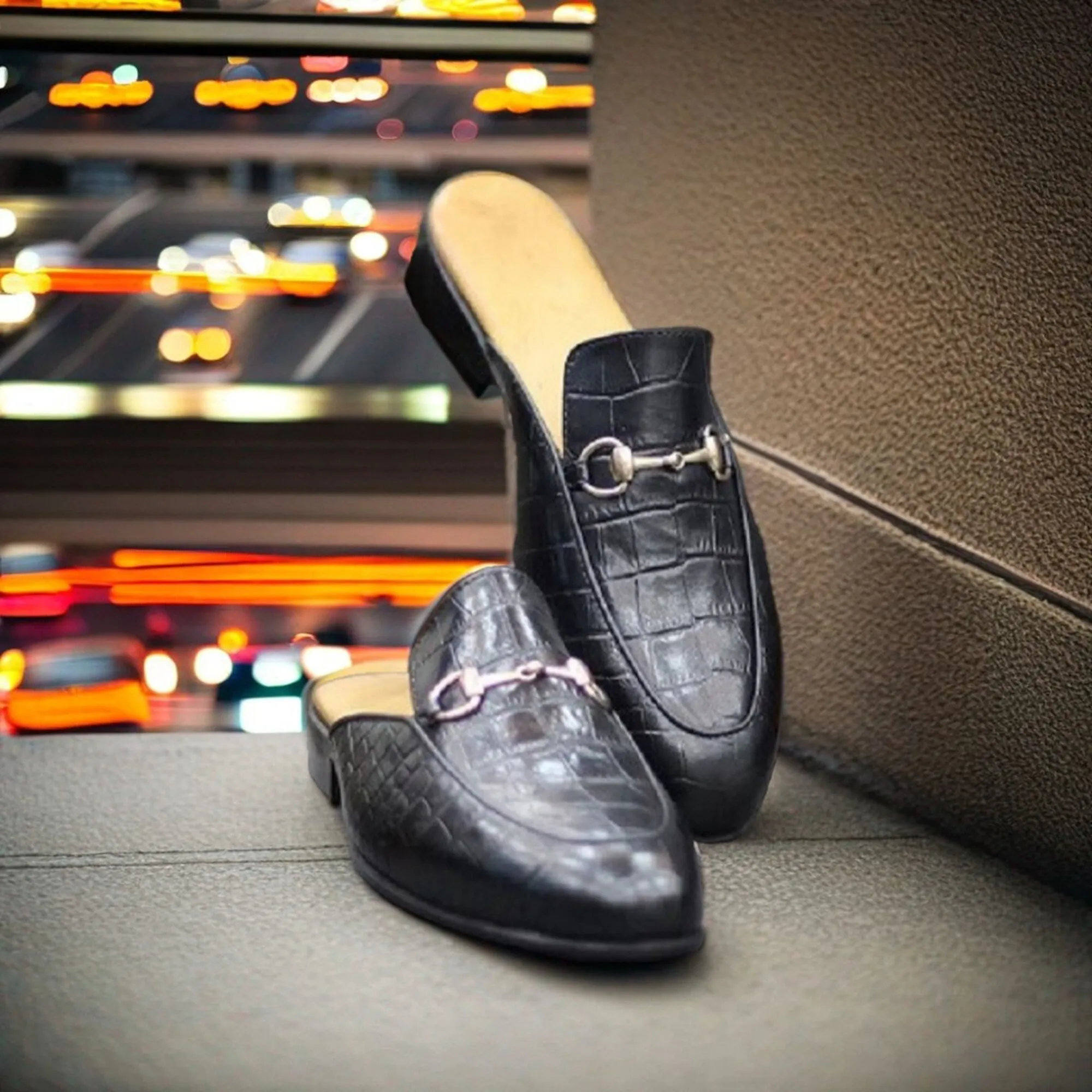 New Men's Handmade Formal Shoes Tan Black Leather Slip On Stylish Mules For Men