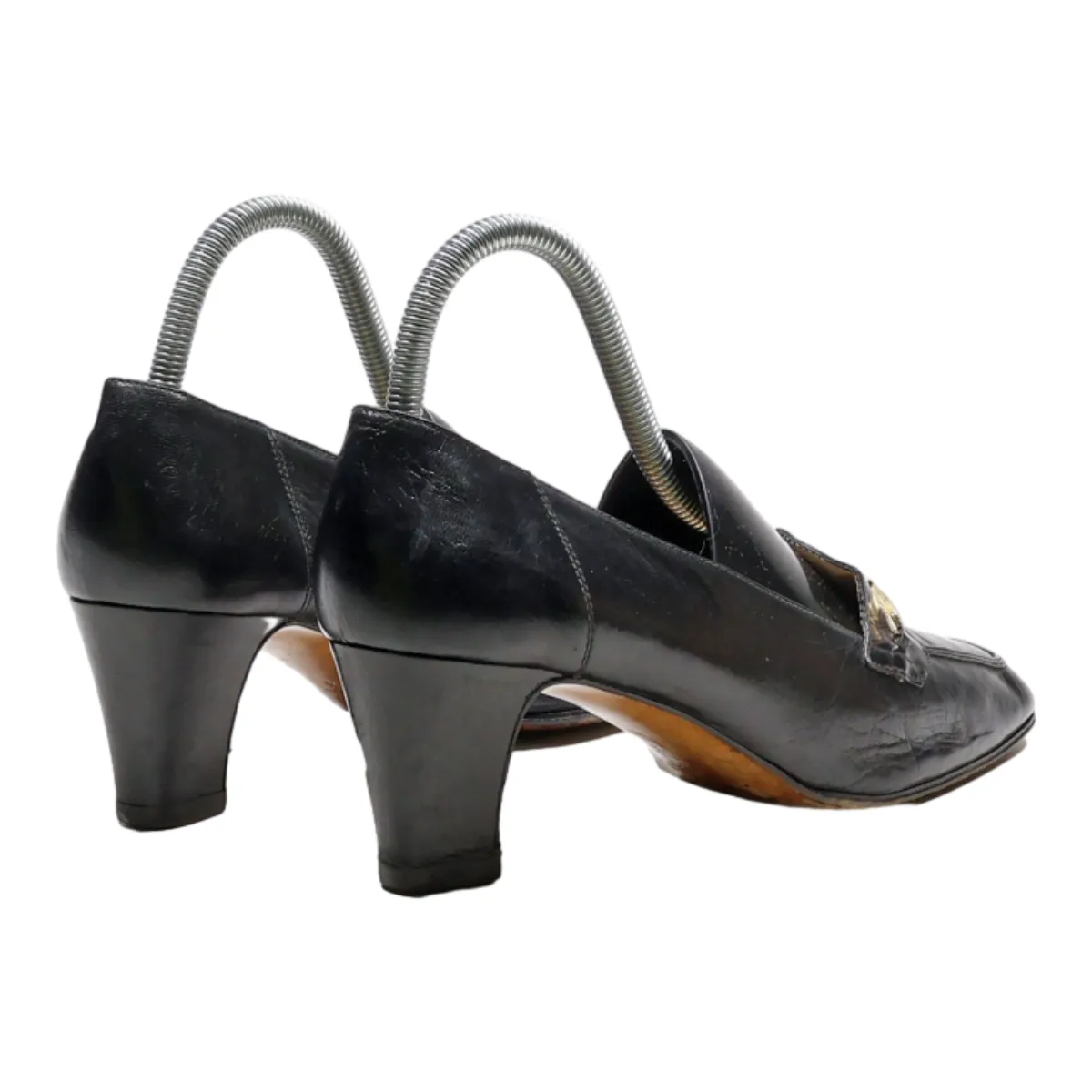 NINETTA Court Heels Black Leather Womens UK 5.5