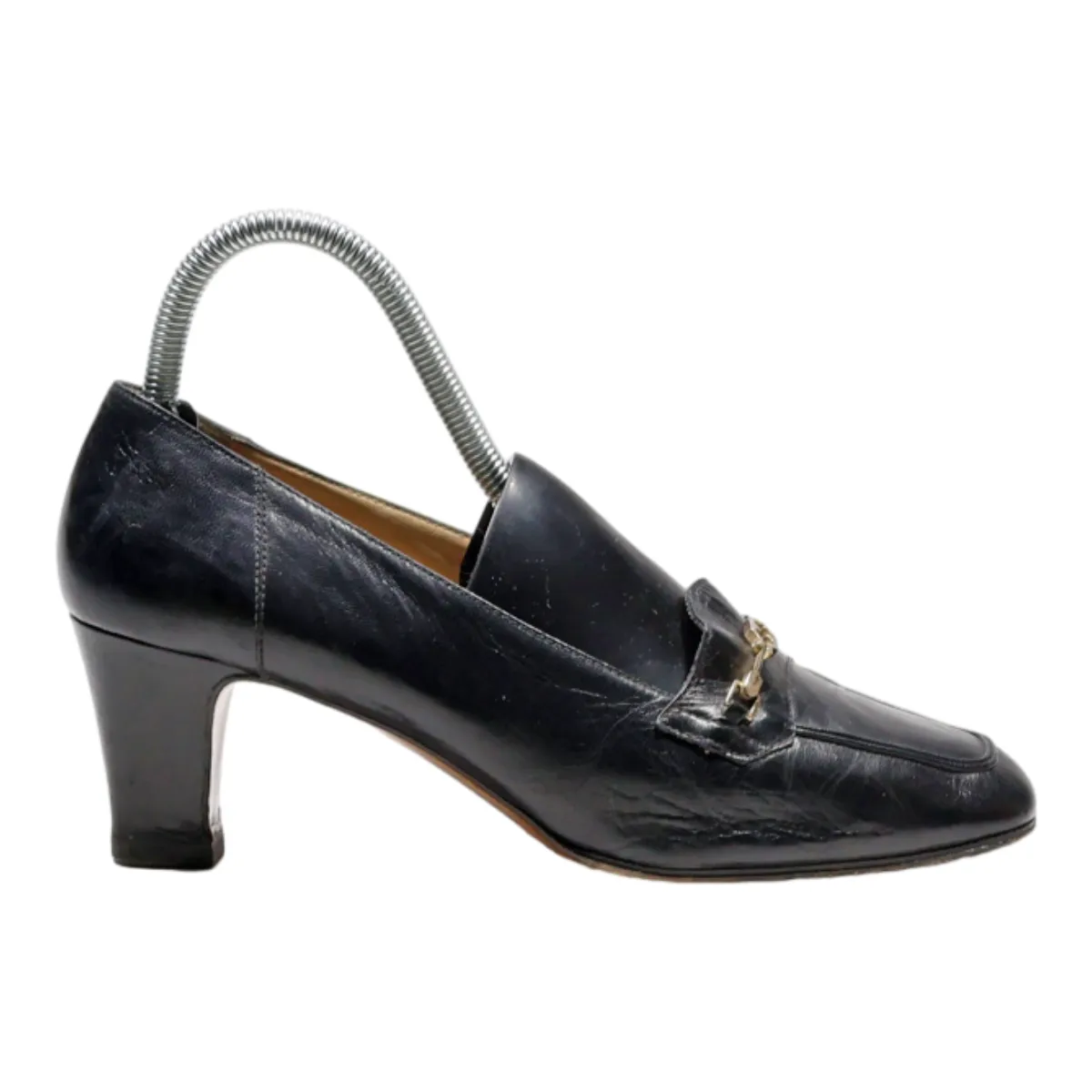 NINETTA Court Heels Black Leather Womens UK 5.5
