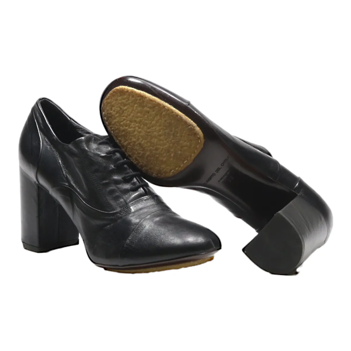 ROBERTO DEL CARLO Oxford Block Heels Black Leather Womens UK 5