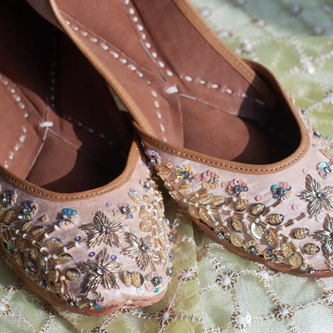 Roohani Pastel Pink Handcrafted Sequin & Threadwork Jutti