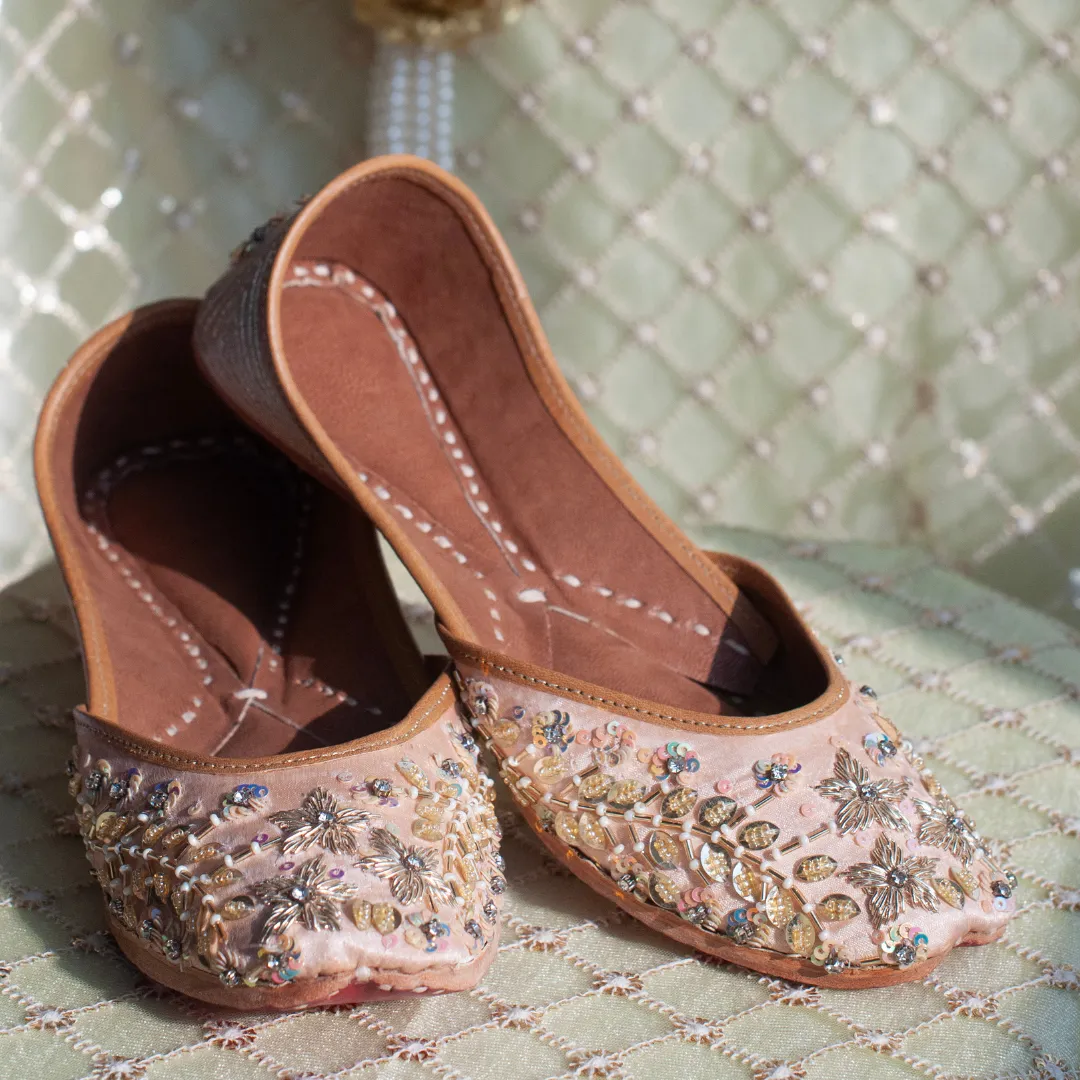 Roohani Pastel Pink Handcrafted Sequin & Threadwork Jutti