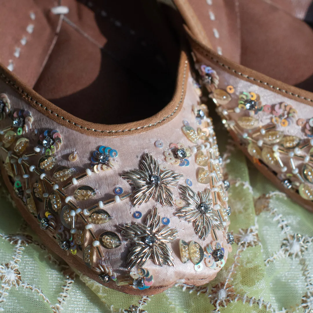 Roohani Pastel Pink Handcrafted Sequin & Threadwork Jutti
