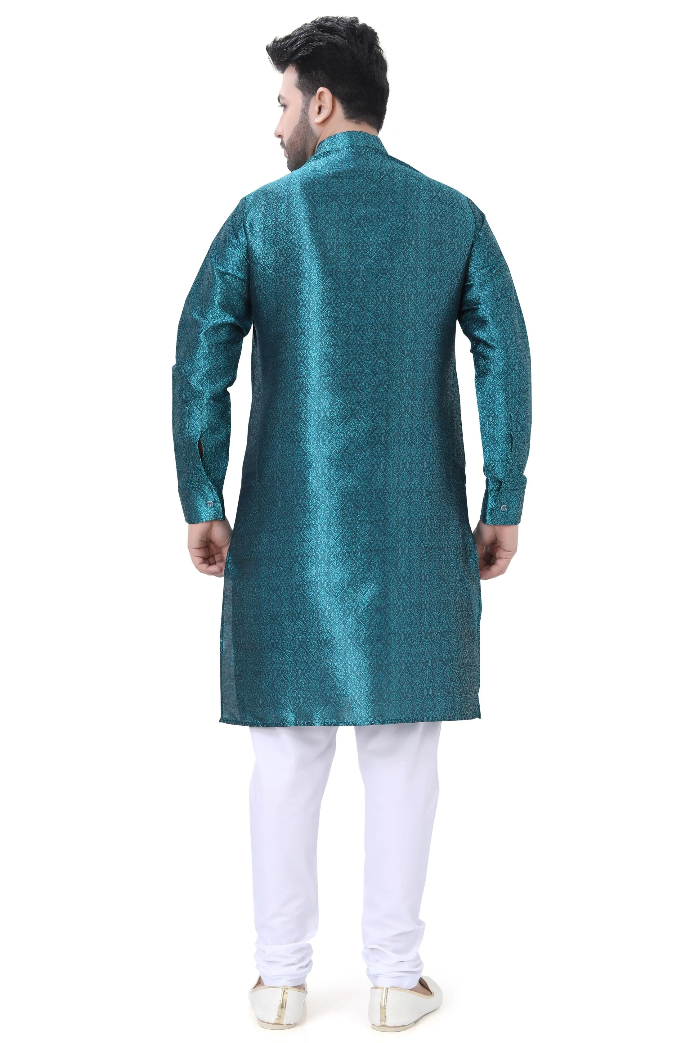 Self Jaquard Kurta in Peacock Rama Green Colour