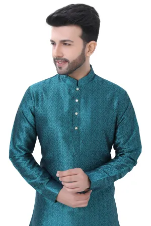 Self Jaquard Kurta in Peacock Rama Green Colour