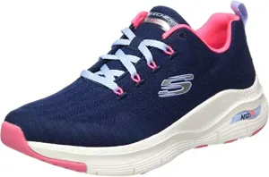 Skechers Keep It Up Navy/Hot Pink Pull On Arch Fit Comfy Wave Low Top Sneakers