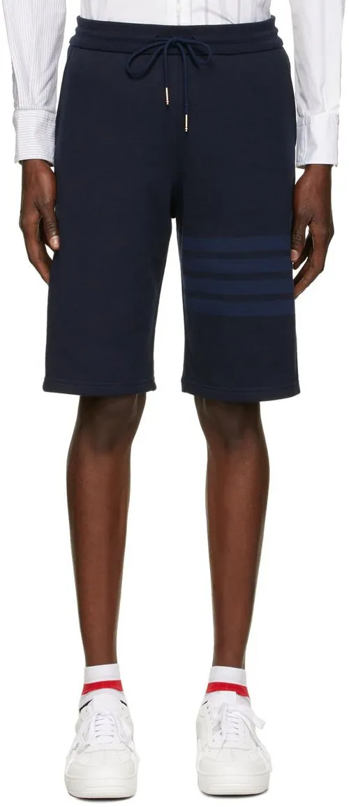 Thom Browne Navy Cotton Loopback Tonal 4-Bar Sweat Shorts