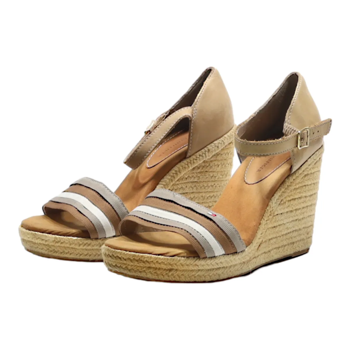 TOMMY HILFIGER Wedge Heels Beige Leather Womens UK 2