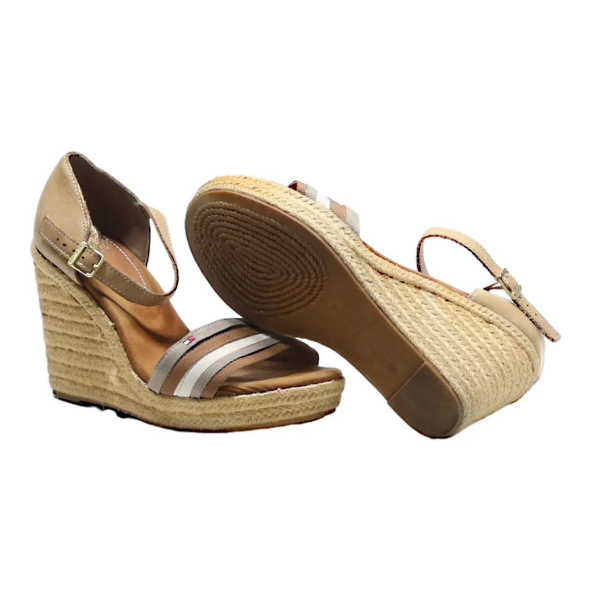 TOMMY HILFIGER Wedge Heels Beige Leather Womens UK 2