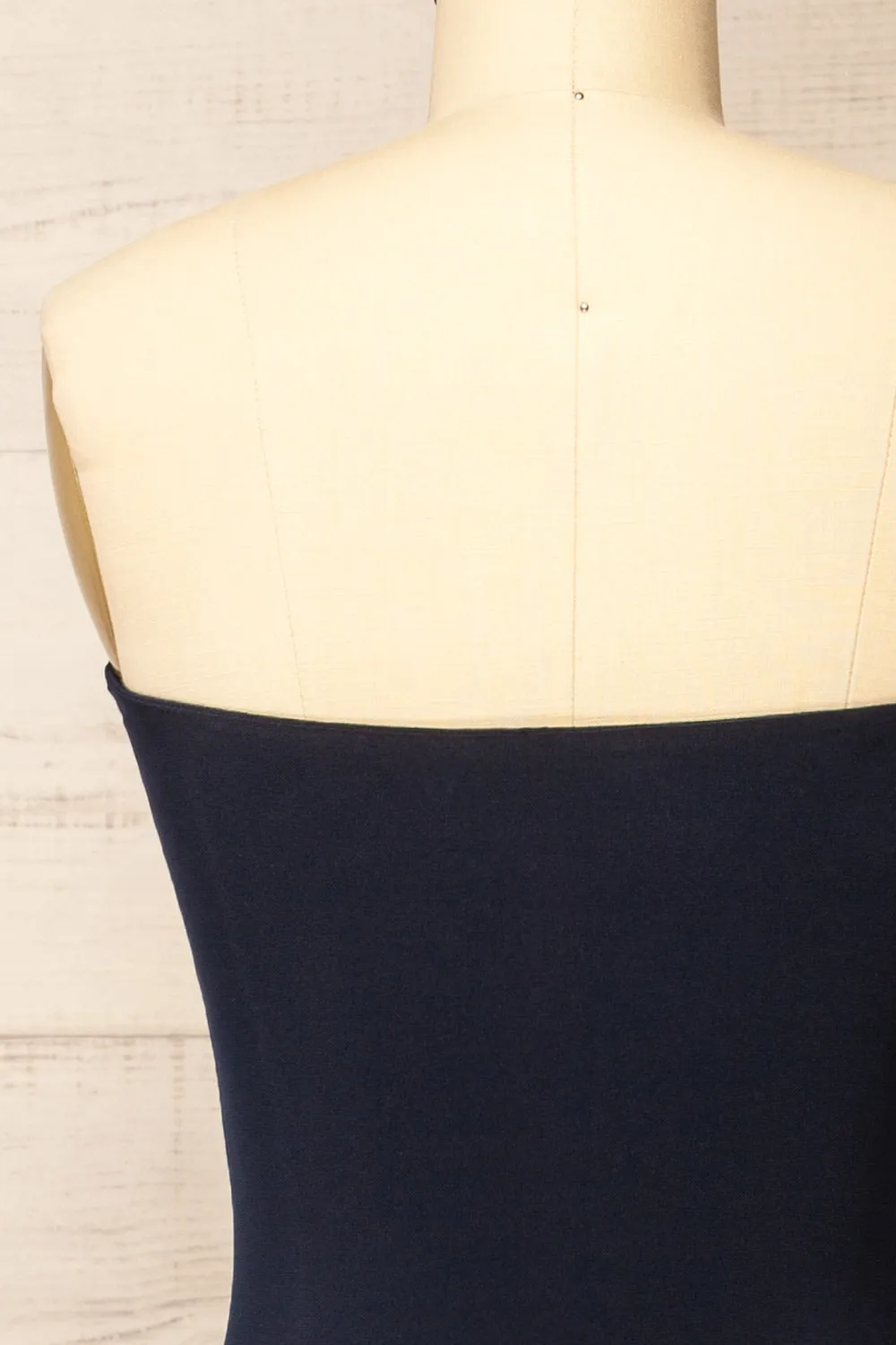 Victorya Navy | Strapless Fitted Midi Dress
