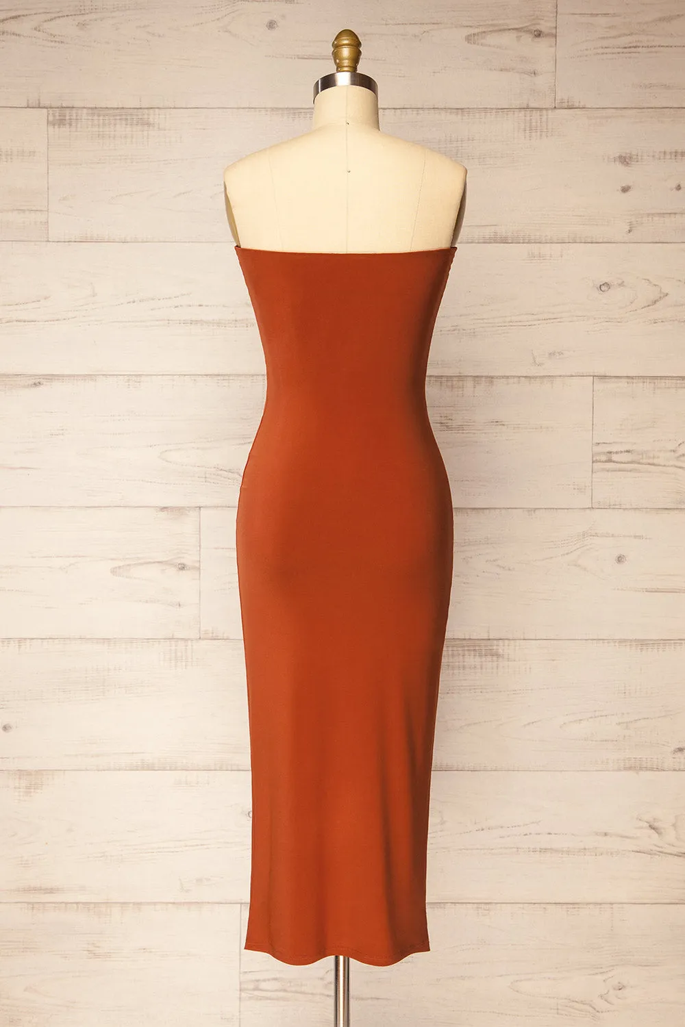 Victorya Rust | Strapless Fitted Midi Dress