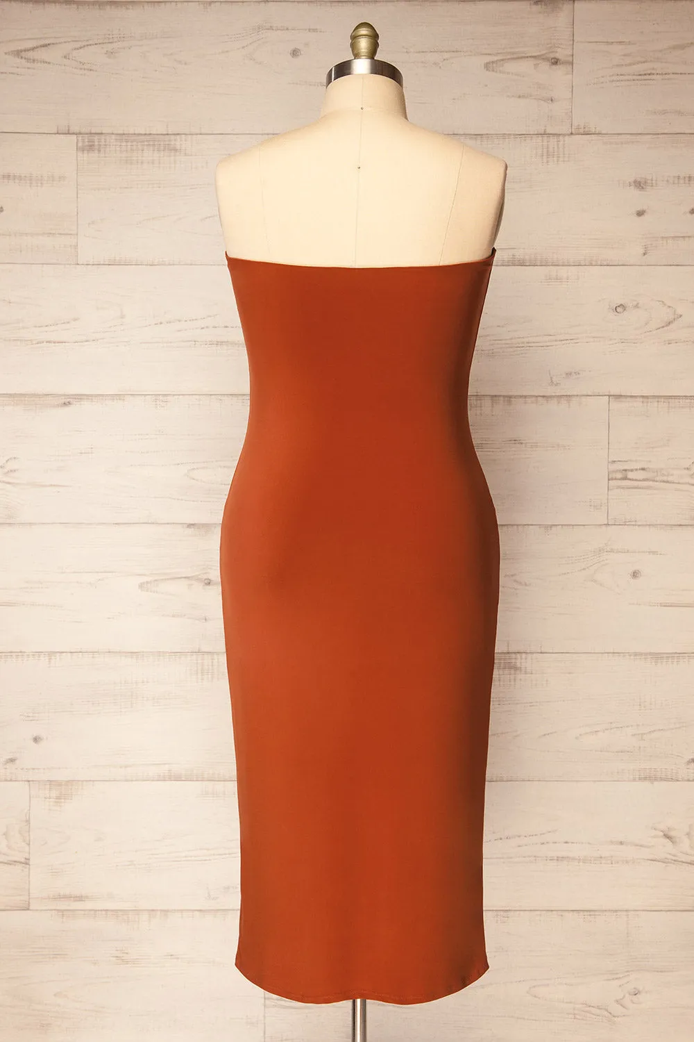 Victorya Rust | Strapless Fitted Midi Dress