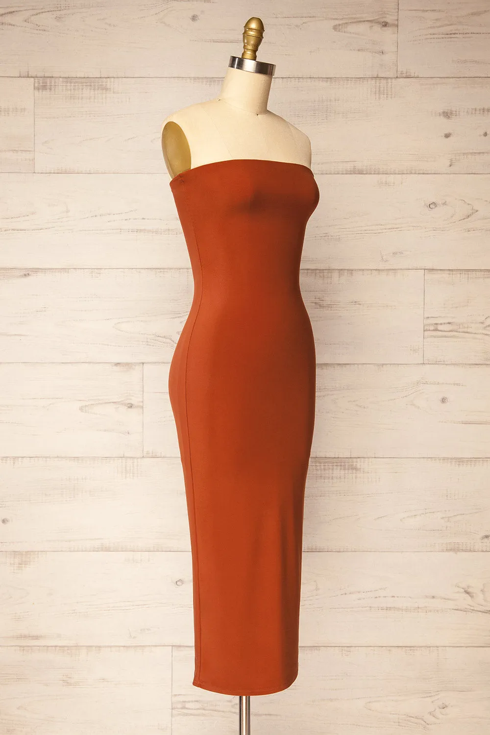 Victorya Rust | Strapless Fitted Midi Dress