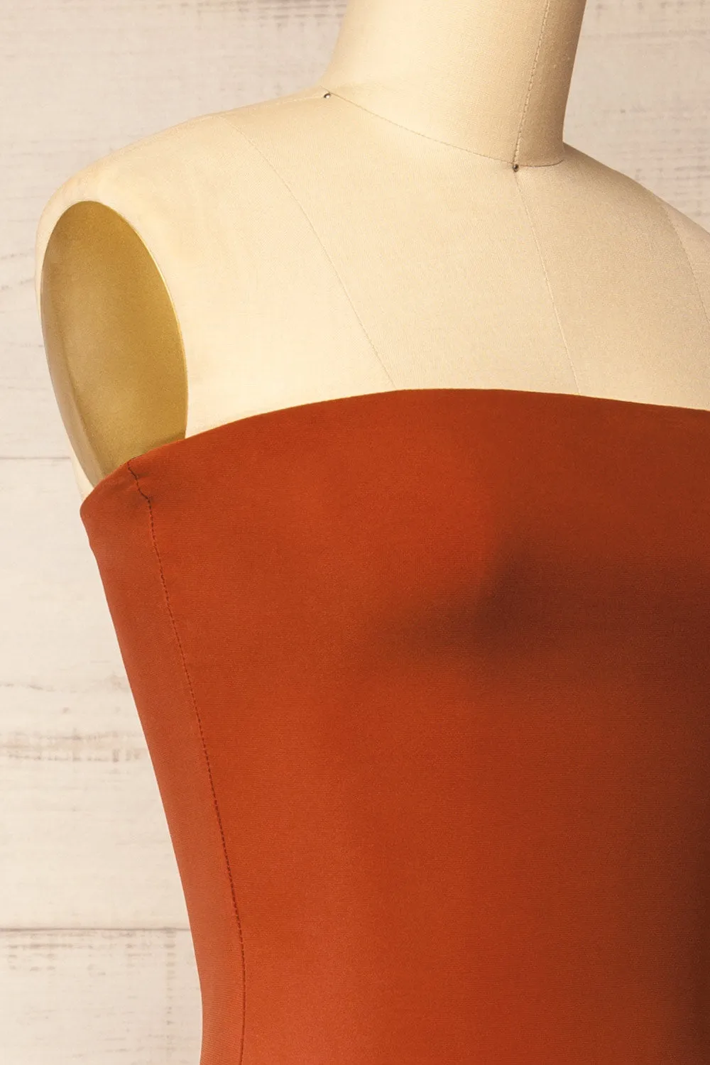 Victorya Rust | Strapless Fitted Midi Dress
