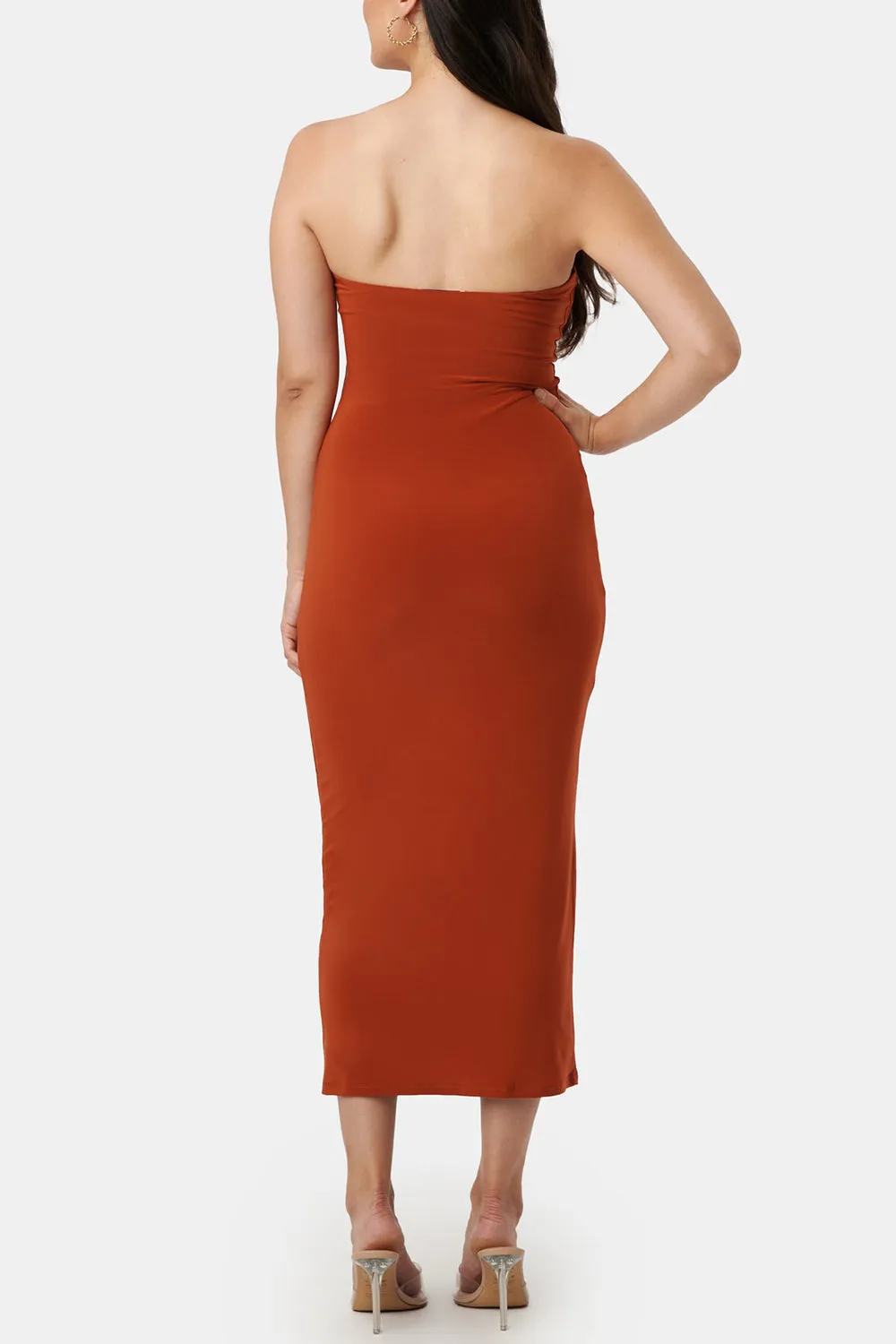 Victorya Rust | Strapless Fitted Midi Dress