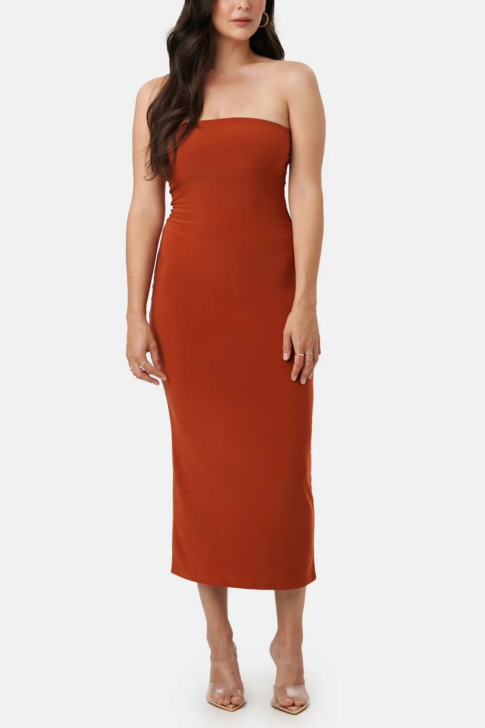 Victorya Rust | Strapless Fitted Midi Dress