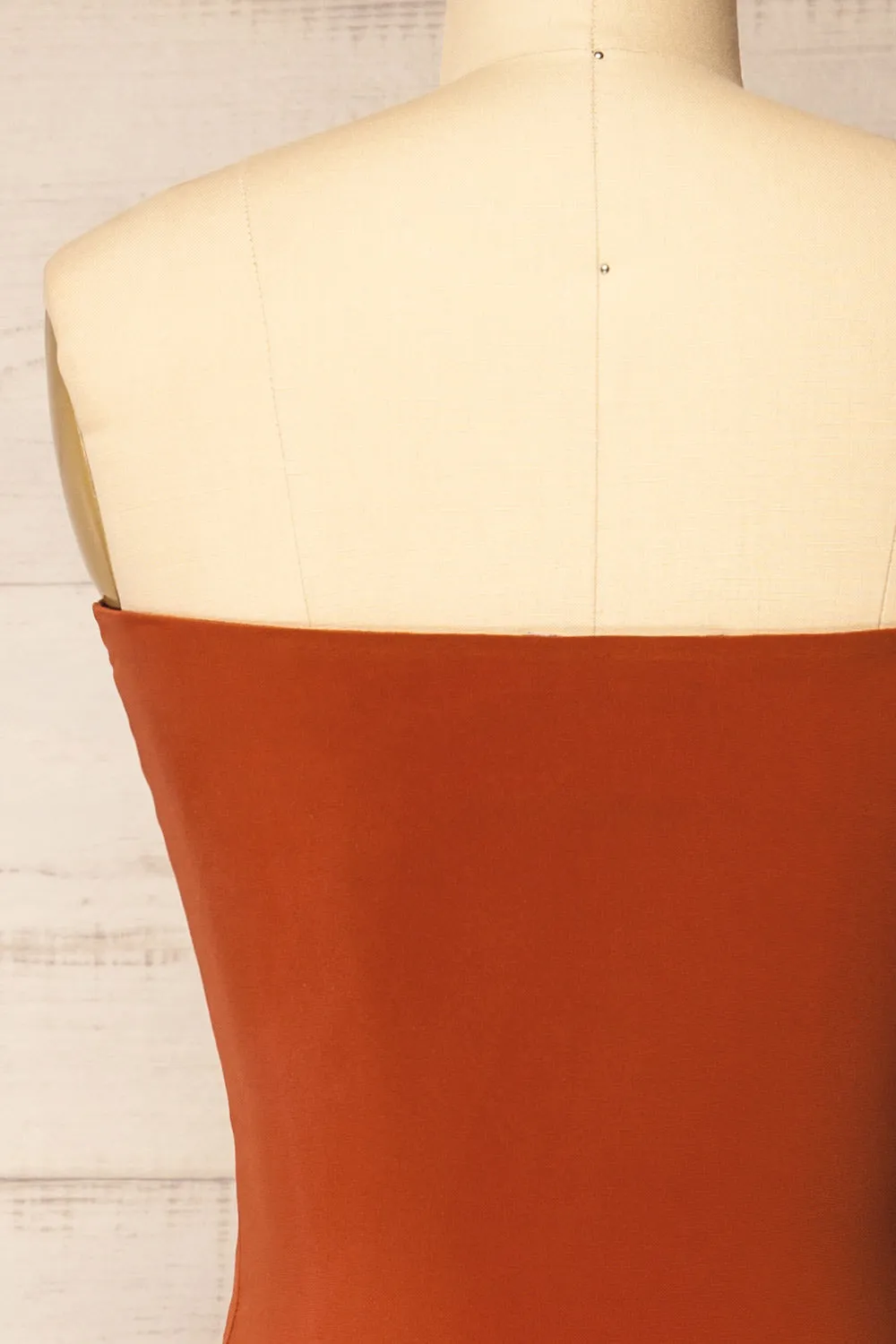 Victorya Rust | Strapless Fitted Midi Dress
