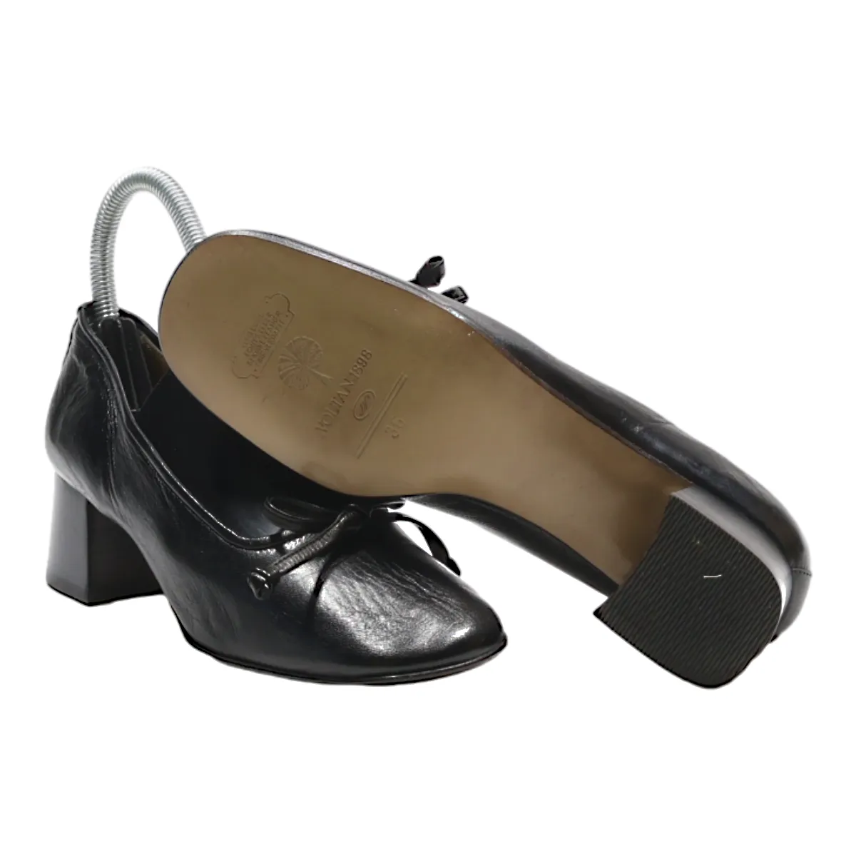 VOLTAN Block Heels Black Leather Womens UK 3